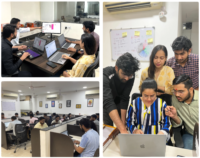 Team collaborating at desks